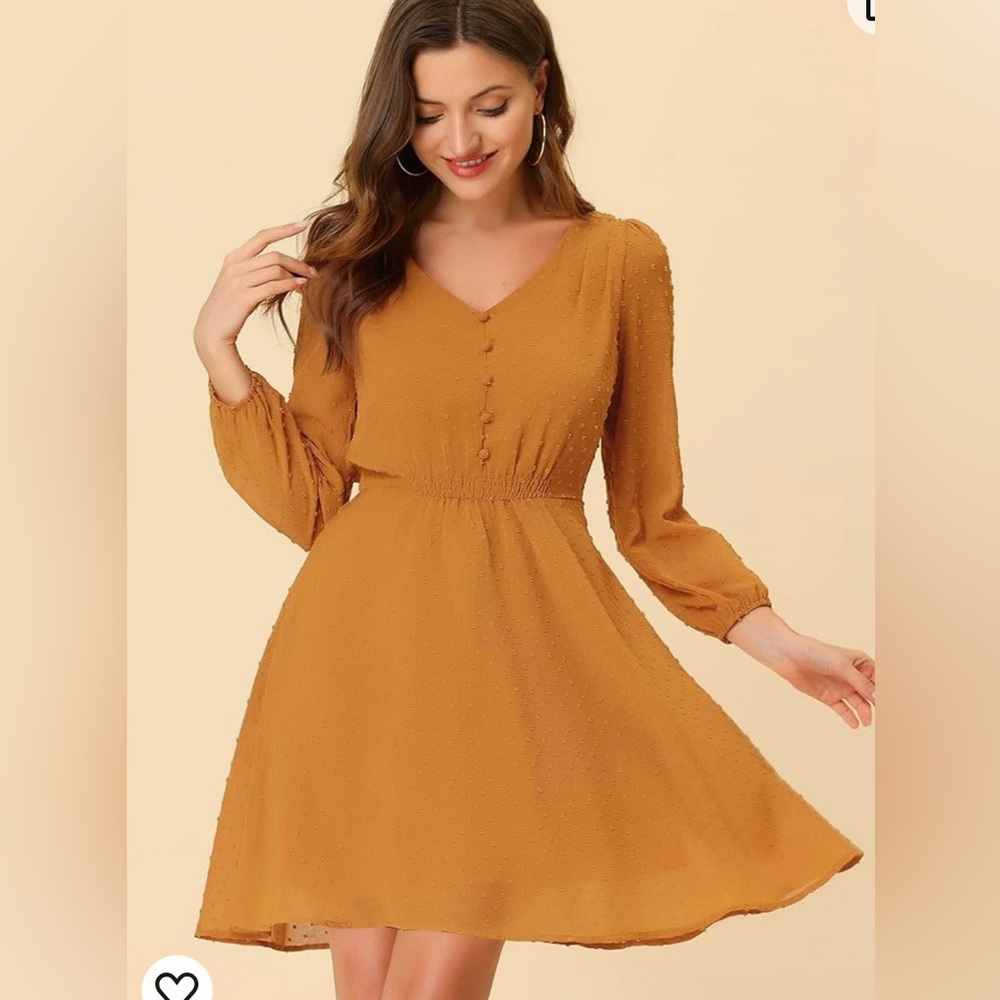 Allegrak women’s dress v neck full sleeves size medium elastic waist and sleeve